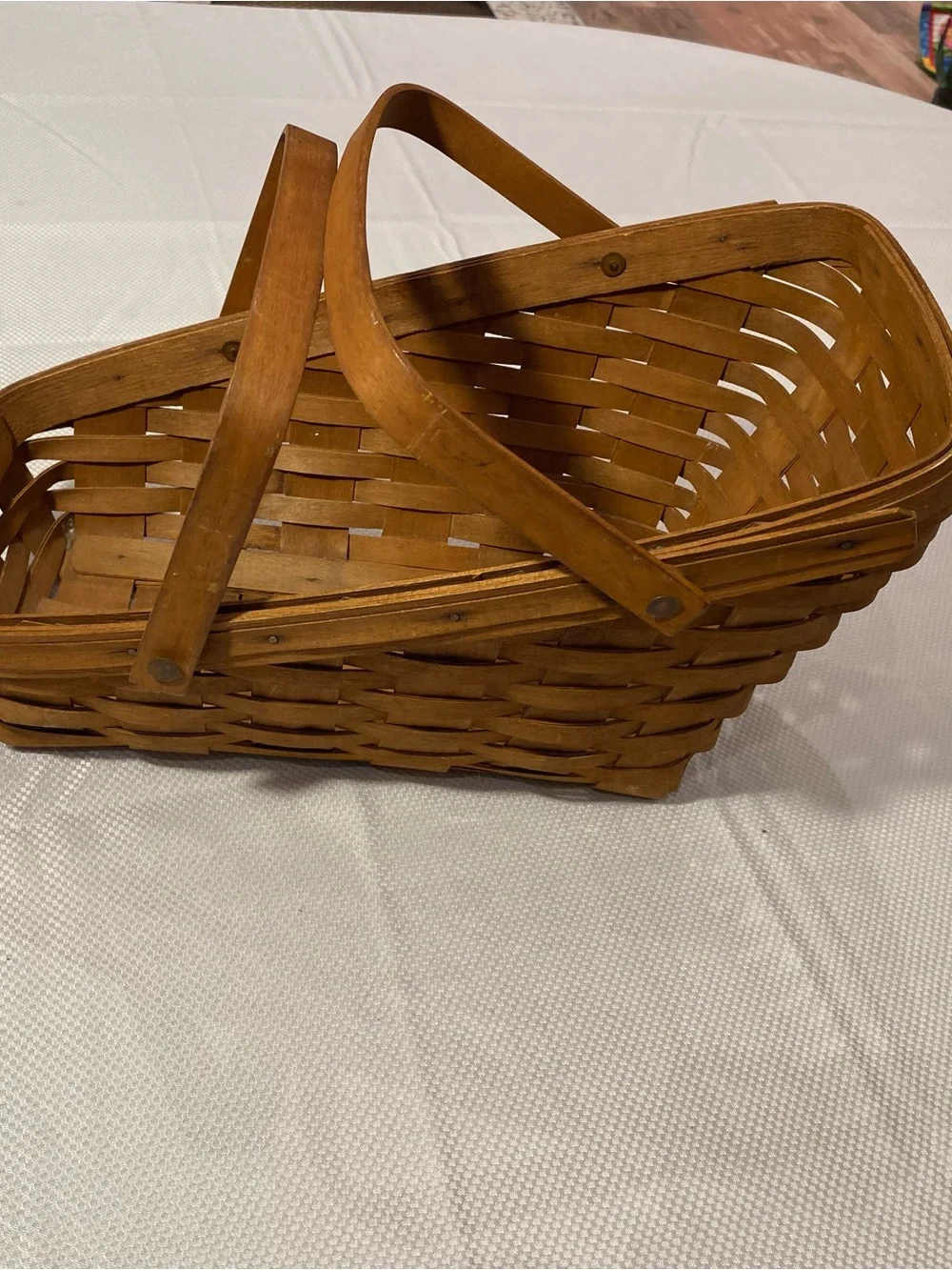 Longaberger Brown Woven Basket Tote with Top Handle